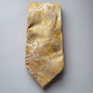 Paul Malone Palm Beach 100% Silk Yellow Silver Metallic Textured Tie Necktie